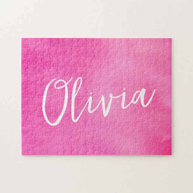 Personalized Name Gradient Ombre Pink Jigsaw Puzzle (Horizontal)