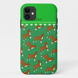 Personalized name green basenji dogs iPhone 11 case