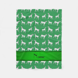 Personalized name green dalmatian dogs fleece blanket