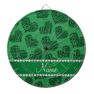 Personalized name green leopard hearts dartboard