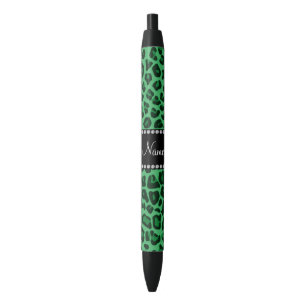 Personalized name green leopard pattern black ink pen