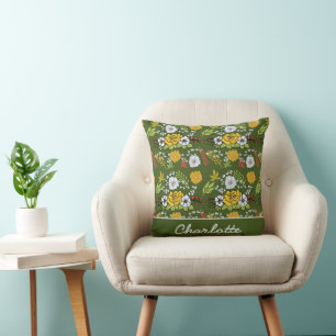 Personalized name greenery floral seamless pattern cushion