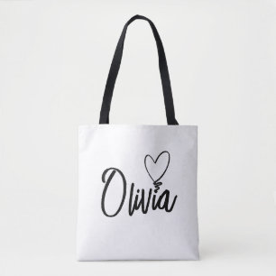 PERSONALIZED NAME HEART TOTE BAG