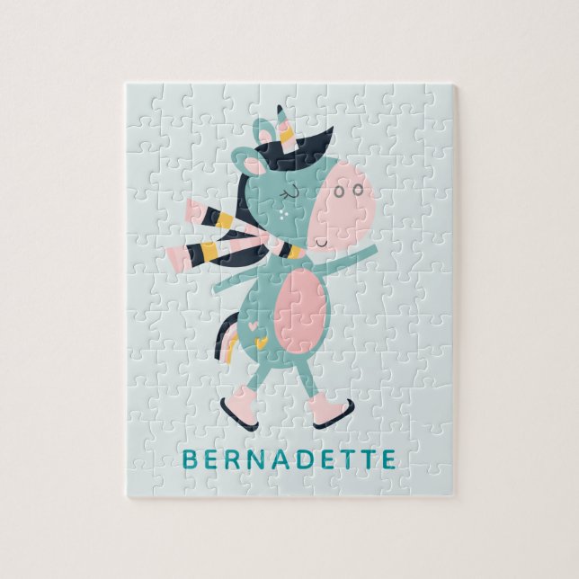 Personalized Name Ice-Skating Unicorn Kids Jigsaw Puzzle (Vertical)