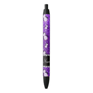 Personalized name indigo purple glitter penguins black ink pen