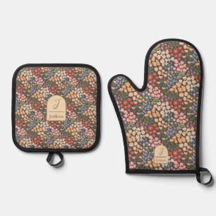 Personalized Name & Initial Floral Oven Mitt & Pot Holder Set