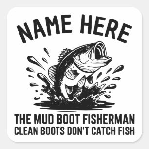 Personalized Name Largemouth Bass Fisherman Square Sticker