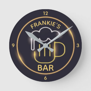 Personalized NAME Man Cave Beer Custom Neon Bar Round Clock