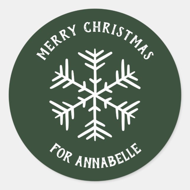 Personalized Name Merry Christmas Snowflake Classic Round Sticker (Front)