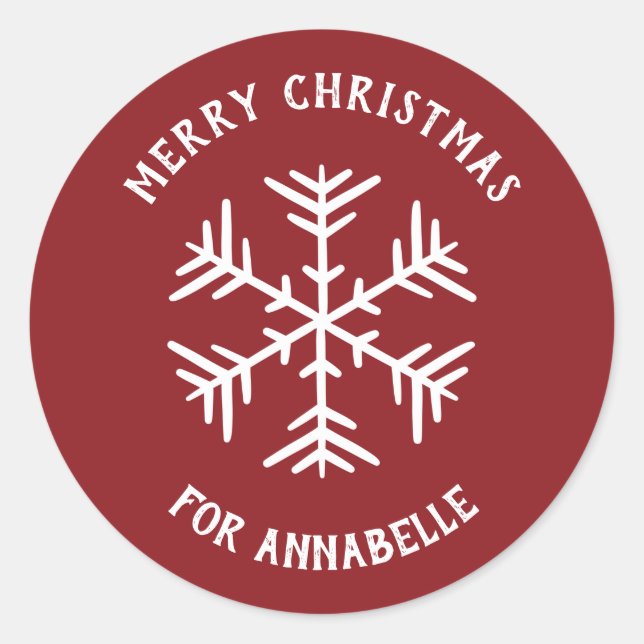 Personalized Name Merry Christmas Snowflake Classic Round Sticker (Front)