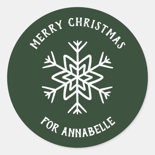 Personalized Name Merry Christmas Snowflake Classic Round Sticker (Front)