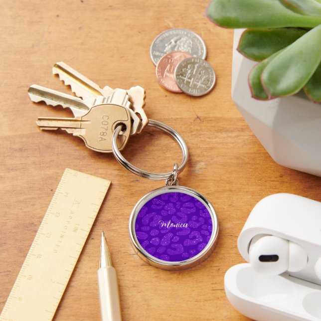 Personalized Name Modern Stylish Purple Glitter   Key Ring (Desk)