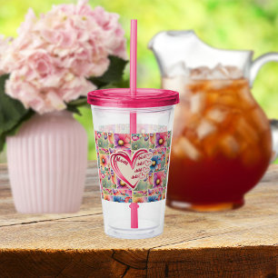 Personalized Name Mom Kids Floral All Over Print Acrylic Tumbler