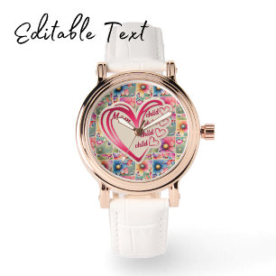 Personalized Name Mom Kids Floral All Over Print Watch