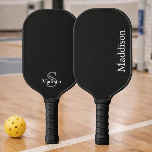 Personalized Name Monogram Black Charcoal Gray Pickleball Paddle