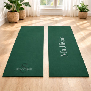 Personalized Name Monogram Emerald Green Black Yoga Mat
