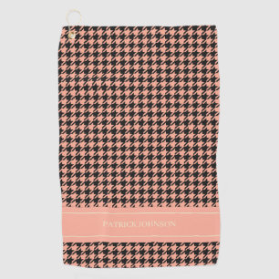 Personalized Name Monogram Peach Houndstooth  Golf Towel