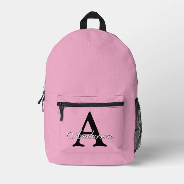 Personalized Name Monogram Pink Background Printed Backpack (Front)