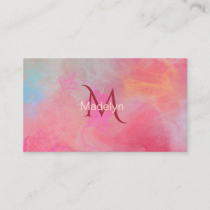 Personalized Name + Monogram Pink Watercolor Ink Business Card