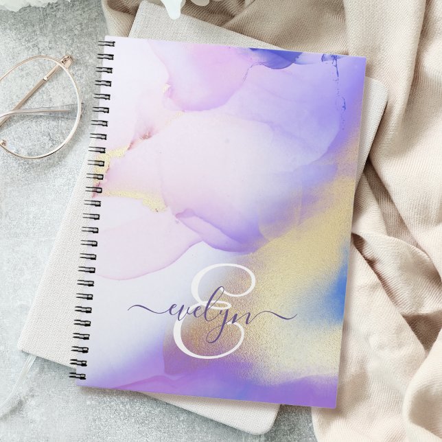 Personalized Name Monogram Purple Watercolor Luxe Notebook (Creator Uploaded)