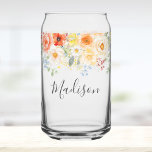 Personalized Name Monogram Watercolor Sunny Floral Can Glass<br><div class="desc">Introducing our Personalized Name Monogram Watercolor Sunny Floral Can Glass. Featuring watercolor illustration of flower arrangement with bright colors and editable elegant calligraphy text that can be personalized your name. Suitable as gift for flower lovers and a wedding gift for brides and bridesmaids.</div>