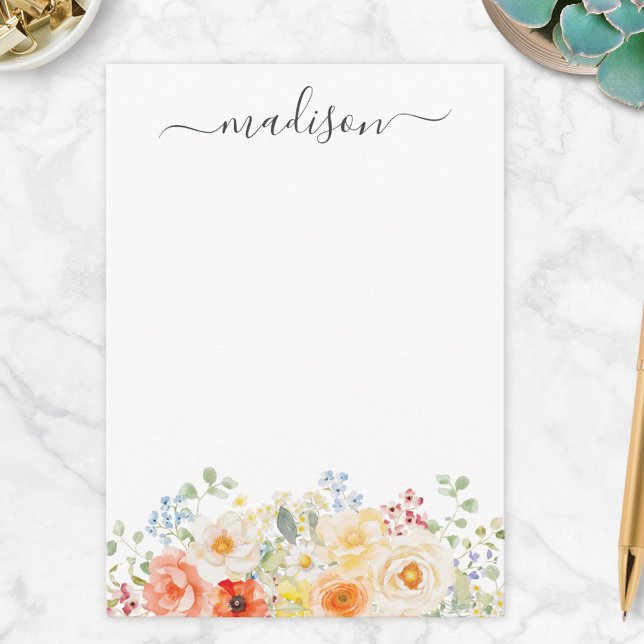 Personalized Name Monogram Watercolor Sunny Floral Card (Creator Uploaded)