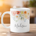 Personalized Name Monogram Watercolor Sunny Floral Large Coffee Mug<br><div class="desc">Drink your coffee with style with our Personalized Name Monogram Watercolor Sunny Floral Giant Coffee Mug. Featuring watercolor illustration of flower arrangement with bright colors and editable elegant calligraphy text that can be personalized your name. Suitable as gift for flower lovers and a wedding gift for brides and bridesmaids.</div>