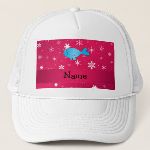 Personalized name narwhal pink snowflakes trucker hat
