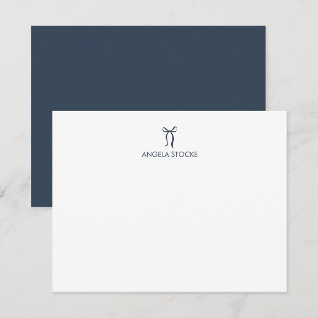 Personalized Name Navy Blue Bow Card (Front/Back)
