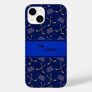 Personalized name navy blue hockey pattern Case-Mate iPhone 14 case