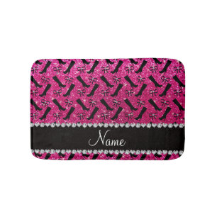 Personalized name neon hot pink glitter boots bows bath mat