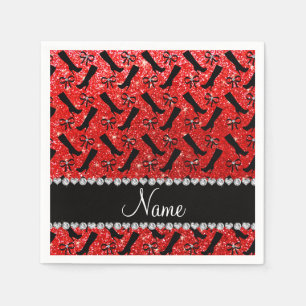 Personalized name neon red glitter boots bows napkin