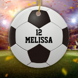 Personalized Name Number Soccer Ball Ceramic Ornament<br><div class="desc">Personalized name and team number soccer ball gift. Designed by Thisisnotme©</div>