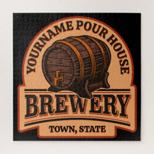 Personalized NAME Old Oak Barrel Beer Keg Brewery Jigsaw Puzzle