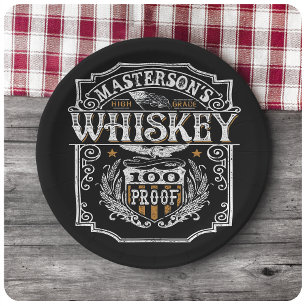 Personalized NAME Old West Whiskey Brewery Bar Paper Plate