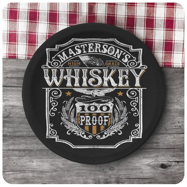 Personalized NAME Old West Whiskey Brewery Bar Paper Plate (Creator Uploaded)