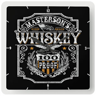 Personalized NAME Old West Whiskey Brewery Bar Square Wall Clock