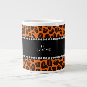 Personalized name orange leopard pattern large coffee mug