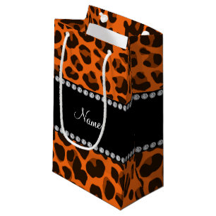 Personalized name orange leopard pattern small gift bag