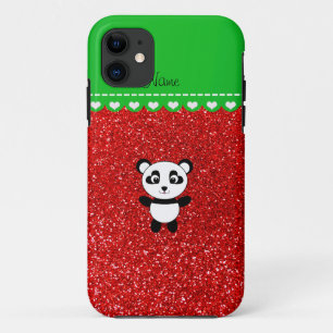 Personalized name panda neon red glitter iPhone 11 case
