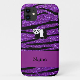 Personalized name panda purple glitter zebra iPhone 11 case
