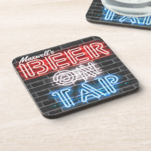 Personalized Name Patriotic Beer Sign Brewery Pub Coaster