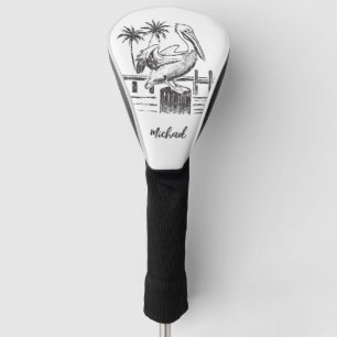 Personalized Name Pelican On A Post Palm Tree Golf Head Cover
