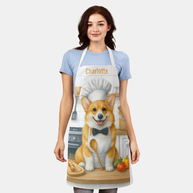 Personalized Name Pembroke Welsh Corgi Dog Chef Apron (Worn)