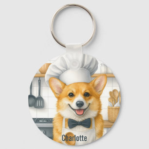 Personalized Name Pembroke Welsh Corgi Dog Chef Key Ring