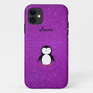 Personalized name penguin purple glitter iPhone 11 case