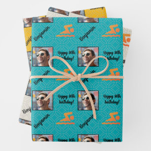 Personalized Name Photo Age Swimming Lifeguard Wrapping Paper Sheet