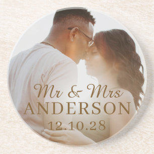 PERSONALIZED NAME & PHOTO SIMPLE STYLISH WEDDING COASTER
