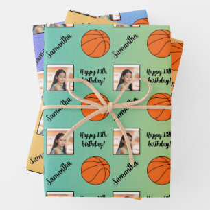 Personalized Name Photo Sport Basketball Birthday Wrapping Paper Sheet