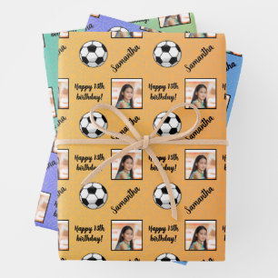 Personalized Name Photo Sport Soccer Birthday Wrapping Paper Sheet